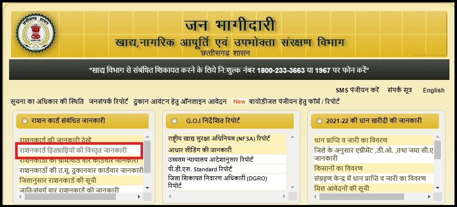 छत्तीसगढ़ राशन कार्ड लिस्ट ऑनलाइन