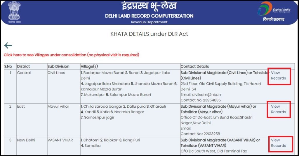 Delhi Bhulekh Khasra Khatauni