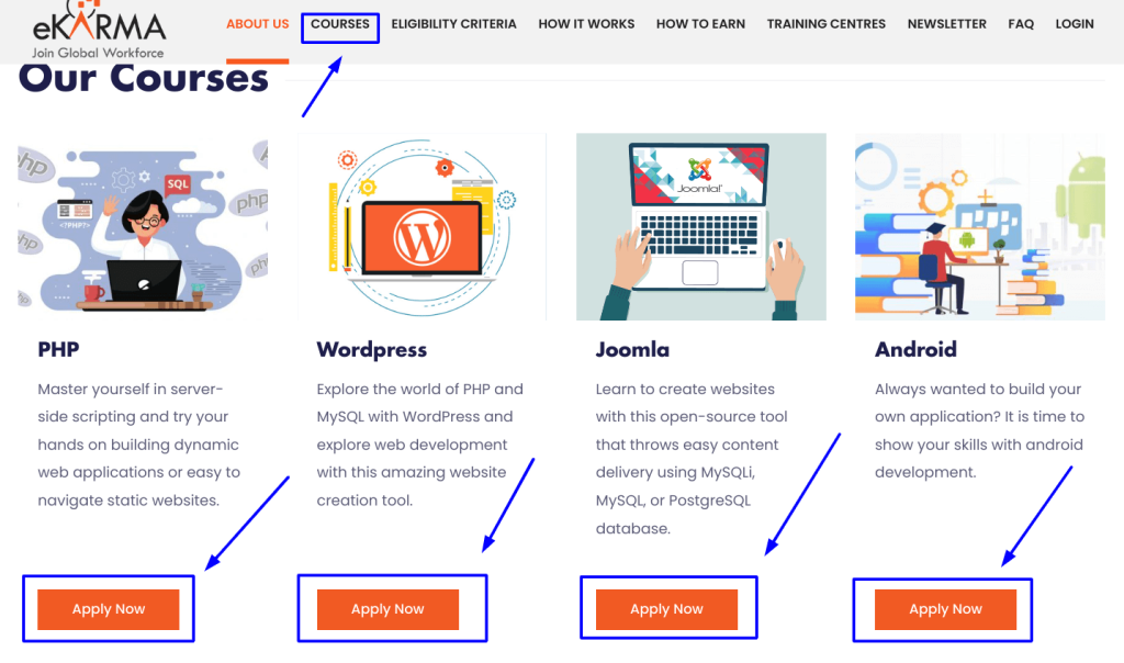 eKarma कोर्सेज के लिए आवेदन प्रक्रिया